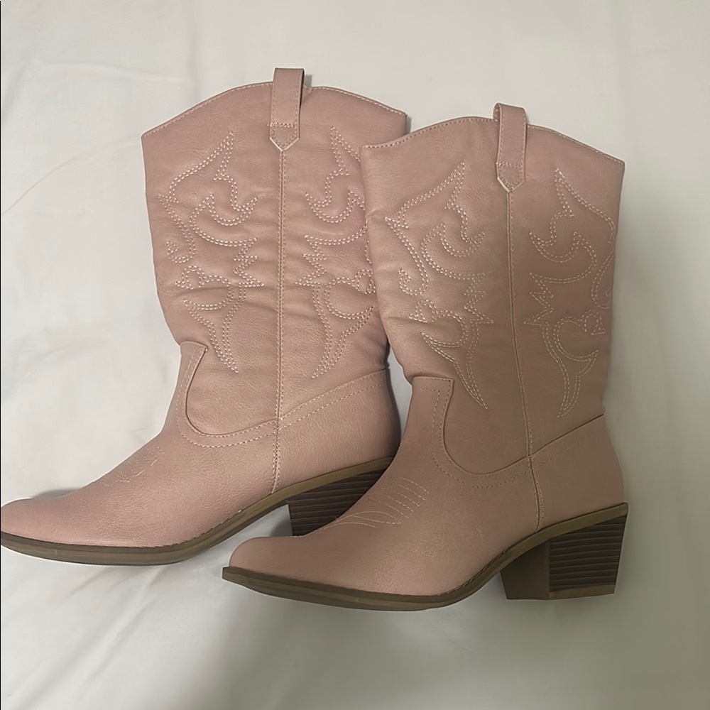 Pink Heeled Boots with Western Stitching